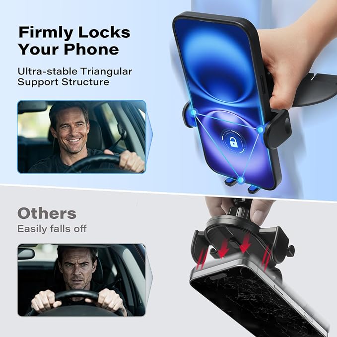 Easy One-Button Release CD Phone Holder for Car, Universal CD Slot Phone Mount, Thick Cases Friendly Cell Phone Holder for iPhone, Google, Samsung, Moto & Other Smartphones (Clamp)
