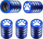 Tire Valve Stem Caps Cover - (5 Pack) Tire Air Caps Metal with Plastic Liner Corrosion Resistant Leak-Proof Dog Paw Print for Car Truck Motorcycle Bike Blue