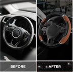 Leather Steering Wheel Cover - Made with PVC Leather Bling Design - Anti-Slip Wheel Cover Universal Fit Most 14 1/2 inches to 15 inches - Brown Color