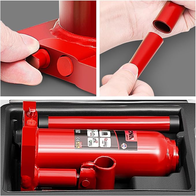 4 Ton / 8000 lbs Lifting Automotive Welded Hydraulic Bottle Jack for Car SUV Pickup, Auto Repair, with Manual Handle & Carrying Storage Case, Red