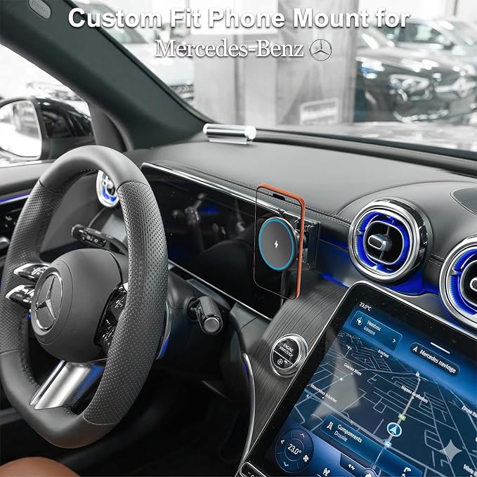 Car Phone Holder for Mercedes-Benz 2023–2026 GLC & 2022–2026 C-Class, 15W Magnetic Wireless Car Charger, 12.3-Inch Screen Precision Fit, OEM-Style, No View Obstruction Phone Mount with MagSafe