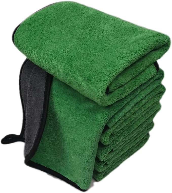 Ultrasoft, Large, Thick and Quick Drying Car Microfiber Cleaning Towel 800GSM Polishing Waxing Auto Detailing Towel Cloth (6pack,16 x 16inches) (Grey- Green)