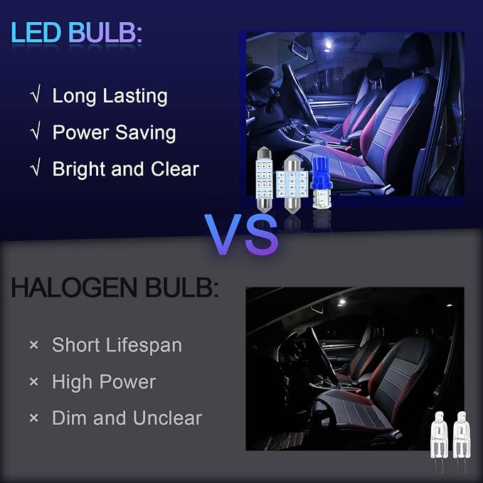 24PCS LED Interior Replacement Bulbs, Interior Car Lights, Dome Light LED Car Bulb Kit Set T10 31 mm 42 mm, Used for Map Dome Lights and License Plate Courtesy Lights Accessories (Blue)
