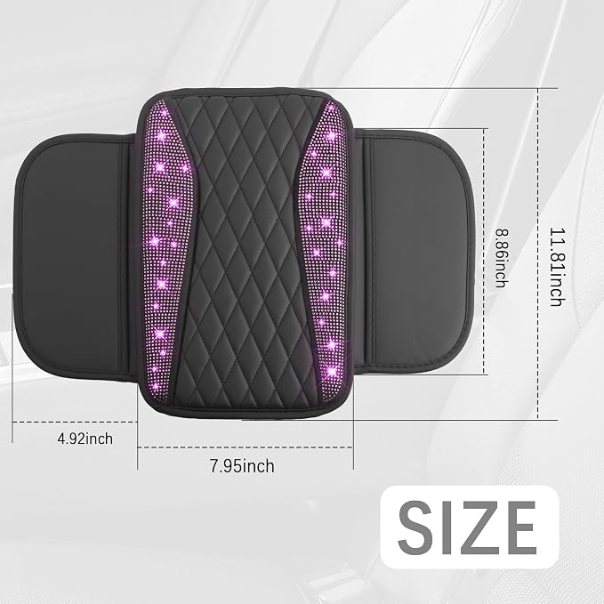 Bling Rhinestones Center Console Covers for Cars,Upgraded Arm Rest Cover for Car with Side Storage Pocket for Car Seat Organizer,Middle Console Cover Stylish Car Decoration (Bling Purple)