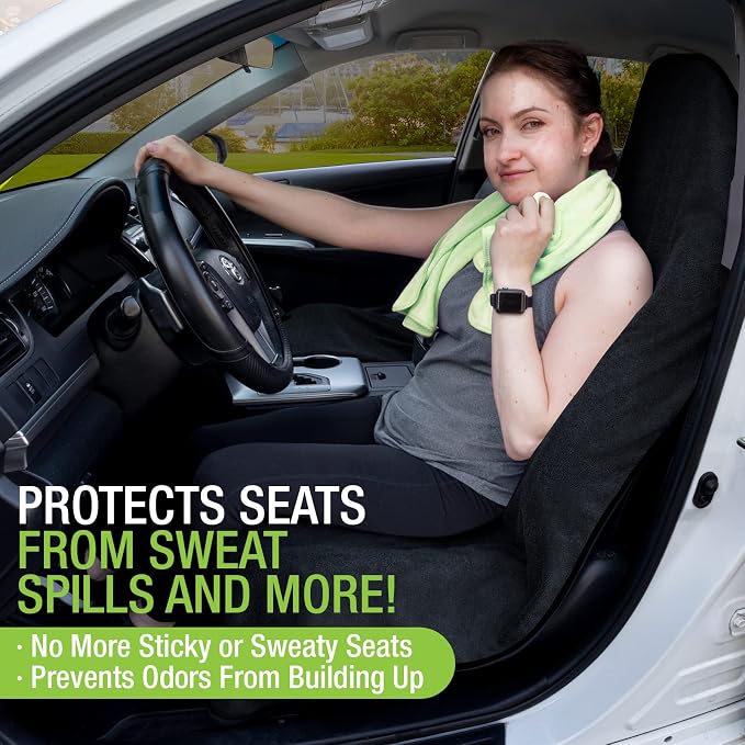 Towel Seat Cover, Waterproof Car Seat Protectors for Gym, Workout & Active Lifestyle, Universal Fit for Car SUV Truck Van, Non-Slip 3 Strap Design, Machine Washable, 1 Pack Black