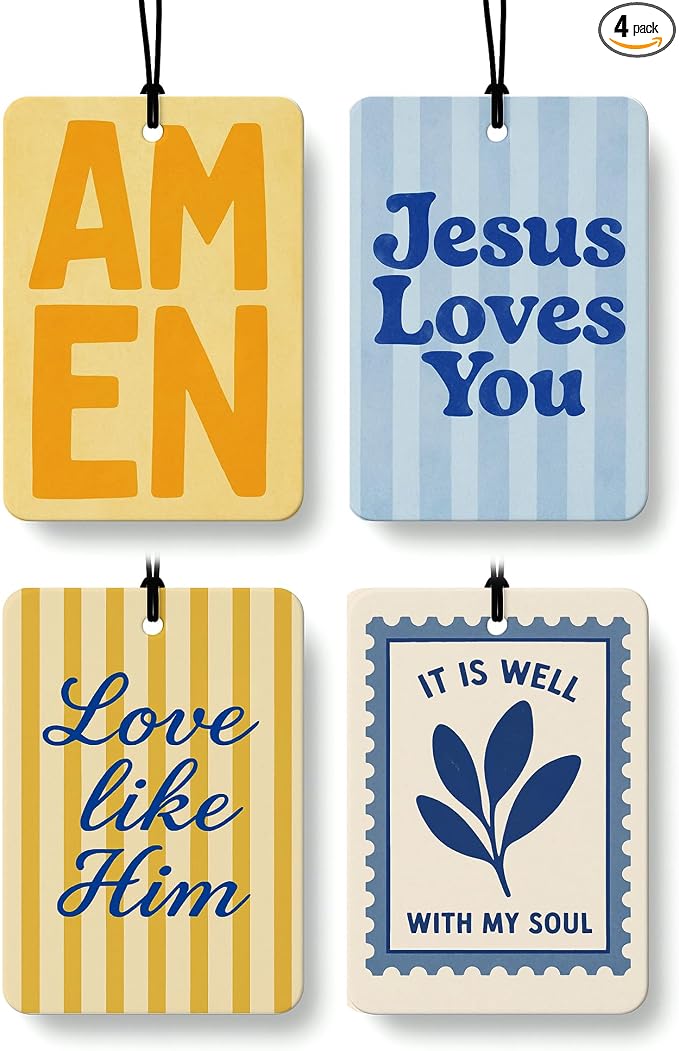 Blue and Orange Christian Car Air Freshener 4 Pcs for Women Men | Boho Religious Car Accessories Mirror Decor, Christian Hanging Air Freshener for Cars Closet Drawer Books