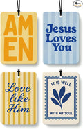 Blue and Orange Christian Car Air Freshener 4 Pcs for Women Men | Boho Religious Car Accessories Mirror Decor, Christian Hanging Air Freshener for Cars Closet Drawer Books