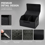 Leather Car Trunk Organizer with Lid,65L Foldable Storage Box for Universal Cars, SUVs, Sedans and MPVs, Removable Divider, Carry Handles, Black