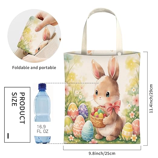 Cute Car Trash Can, Hanging Canvas Car Back Seat Organizer and Storage Bag, Funny Car Trash Bag for Travelling, Outdoor Cute Easter Bunny Pattern