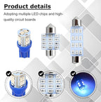 24PCS LED Interior Car Lights, T10 31mm 41mm Dome Bulb Kit, Blue | 194 168 2825 DE3175 578 sockets, alloy PCB, output for map trunk license tag, plug in, automotive accessories
