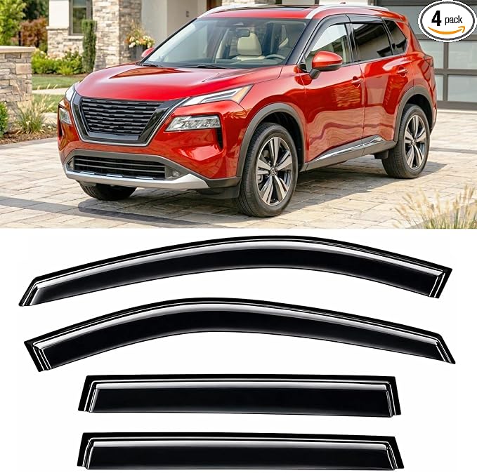 2021-2026 Tape-On Rain Guards for Nissan Rogue Side Window Visor Deflectors S SV SL Platinum Tinted Vent Shade Protectors 2022 2023 2024 2025