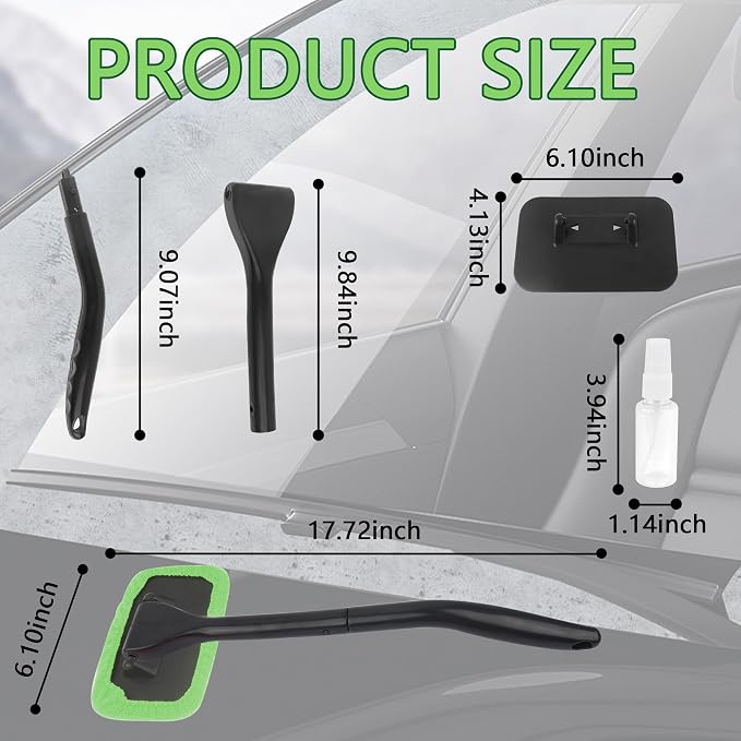 Car Window Cleaner Tool Kit,Microfiber Car Windshield Cleaner Inside with 4PCS Soft Reusable Cloth Cover,Universal Removable Car Glass Cleaner Tool Kit Car Cleaning Tools