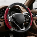 Bling Soft Leather Steering Wheel Cover, Steering Wheel Protector, 15 Inch Rhinestones Car Elastic Protector with Crystal Diamond for Women Girls, Car Accessory for Vehicles (Wine Red)