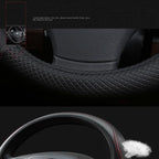 Car Steering Wheel Cover, Leather, Universal 15 Inch Fit, Anti-Slip & Odor-Free (Black)