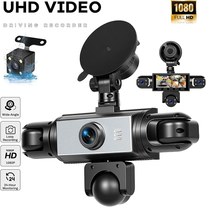 5-Lens Dash Cam for car 360°Wide Angle 3.16 Inch 1080P Dash Camera with Loop Recording Reversing Assistant 24-H Monitoring Easy Installation