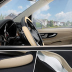 Car Steering Wheel Cover for Medium Standard Size Steering Wheels with 14 1/2-15 inches Outer Diameter, Black and Beige Microfiber Leather