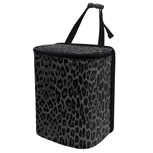 Black Leopard Print Car Trash Can with Lid, Leak Proof Auto Trash Bag Hanging Vehicle Garbage Can Multipurpose Storage Container for Back Seat Road Trip