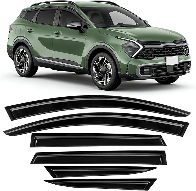 Rain Guards Compatible with Kia Sportage 2023 2024 2025 2026, Tape-On Side Window Deflector Durable Sun Wind Deflectors 2023-2026 Sportage Rain Guard Black 6 PCS