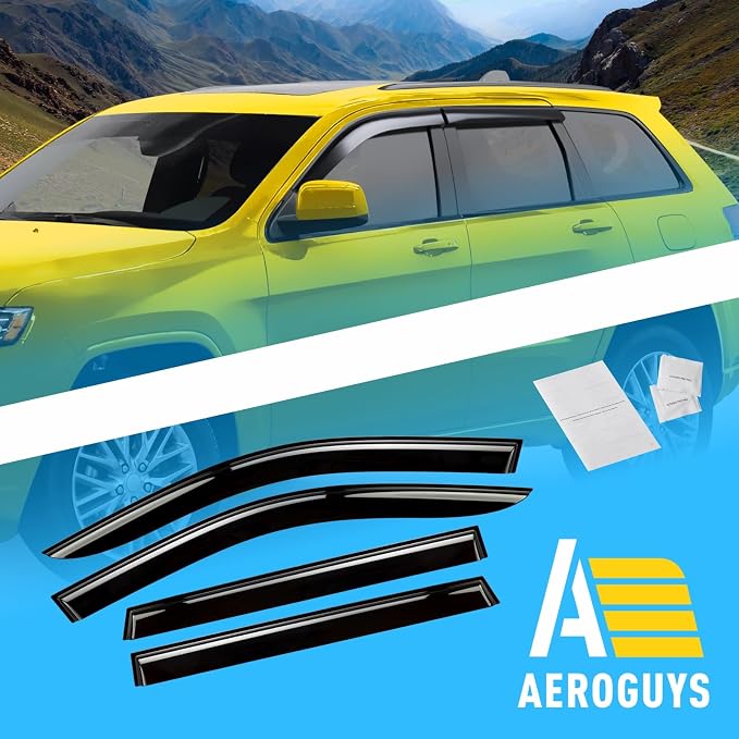 Extra Durable Window Deflectors Tape-On Window Visors Rain Guards Fit for Jeep Grand Cherokee 2011-2021, Sun Visors, Wind Vent for Shades, Exterior Car Accessories - 4pcs. AG0081