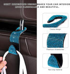 4 PCS Car Seat Headrest Hooks, Bling Crystal Rhinestone Back Seat Hanger Storage Organizer, Sparkly Seatback Holder Hooks for Purse and Bags Universal For Most Vehicles (Lake Blue)