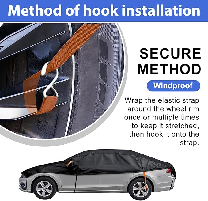 Car Cover Top Only for Sedan/Coupe, Partial Snow Cover with Cotton Liner, Windshield Cover Waterproof All Weather for Snow, Sun,Rain,Dust,Fit Sedan M