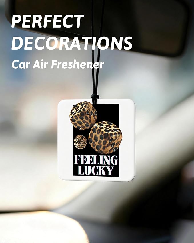 Trendy Leopard Print Lucky 8 Ball Orange Car Air Freshener 4 Pcs, Cheetah Dice Poker Square Hanging Air Freshener for Closet Drawer Books, Girly Y2k Car Accessories Mirror Decor for Women