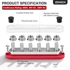 600A Bus Bar 12V Power Distribution Block with 3/8" Studs,Marine Battery Bus Bar Terminal Block Positive & Negative for Automotive Car Boat Solar System (600A 6 x 3/8" Terminal Studs)
