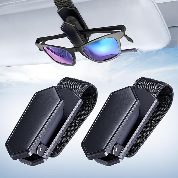 Sunglass Holder for Car (One-Handed-Operation, Gentle & Secure Hold, Silicone Padded, Universal Fit, Metal Clip) Visor Sunglass Holder Clip,Visor Sunglass for Car (Black, 2 Pack)