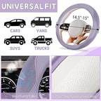 6 PCS Nappa Microfiber Leather Purple Steering Wheel Cover Set, Breathable Fabric Steering Wheel Cover 14.5-15inch Universal, Car Center Console Cover, Seat Belt Cushion, Cup Holder Coaster