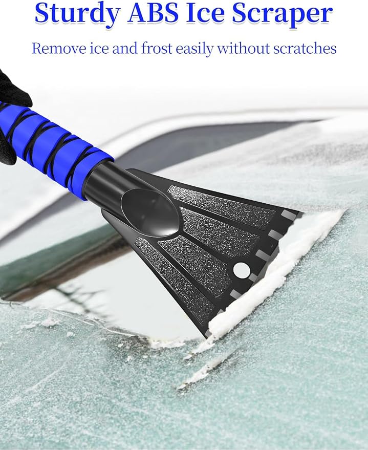 42.5 Inch Car Scraper Snow Brush, 12.6 Inch Large Brush Head with Ice Scraper for Window Windshield, Portable Snow Scraper for SUV Truck Vehicle RV Auto - Blue