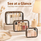 Clear Makeup Bags with Zipper, TSA Approved Travel Toiletry Bag, 3-Pack (Large, Medium & Small) Clear Cosmetic Bag, Waterproof Make Up Bag for Women, Car Bag Organizer & Car Organization Essentials