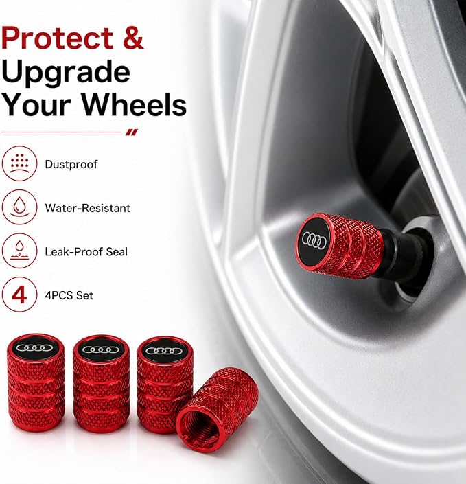 Car Tire Valve Stem Caps for Automobiles,Dust Caps Compatible with Audi A1 A3 RS3 A4 A5 A6 A7 RS7 A8 Q3 Q5 Q7 R8 S Series Car Tires，Alloy Leak-Proof Valve Cover