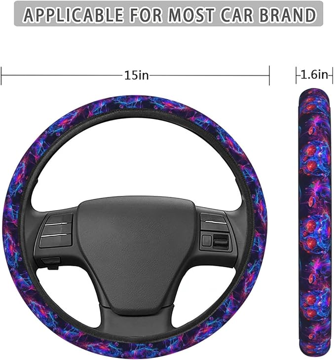 Neon Magic Mushroom Skull Steering Wheel Covers Anti-Slip Elasticity Car Accessories Steering Wheel Protector Universal 15 Inch for Cars SUV Vehicle Truck