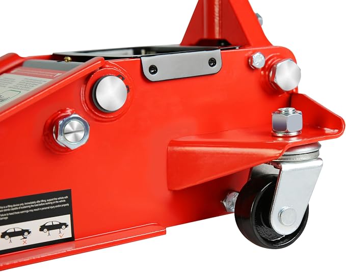 Floor Jack, Professional Heavy Duty Hydraulic Floor Jack, Low Profile Steel Racing Floor Jacks w/2 Piston Quick Lift Pump, Lifting 3.3"-18.5" 3 Ton(6000lb) Capacity Red