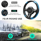 Car Steering Wheel Cover, 15 inch Carbon Fiber Microfiber Leather Elastic Steering Wheel Protector, Breathable Anti-Slip Comfortable Steering Wheel Covers for Most Cars (Black&Blue)