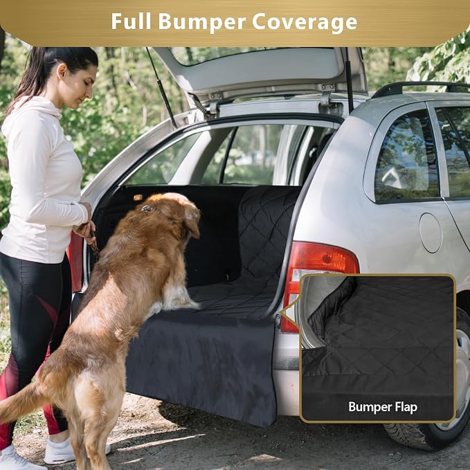 SUV Cargo Liner for Dogs, Heavy Duty Water Resistant Pet Cargo Cover Dog Seat Cover Mat for Mid-Size SUVs Sedans Vans with Bumper Flap Protector, Non-Slip, Standard Size Universal Fit, Black