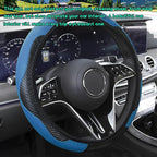 Car Steering Wheel Cover, 15 inch Carbon Fiber Microfiber Leather Elastic Steering Wheel Protector, Breathable Anti-Slip Comfortable Steering Wheel Covers for Most Cars (Black&Blue)