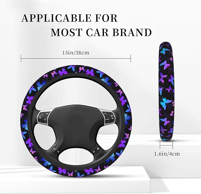 Colorful Butterflies Steering Wheel Covers Universal 15 Inch Car Wheel Cover,Anti-Slip Breathable Car Accessories Protector Fit for Trucks,Sedans,SUVs,Vans