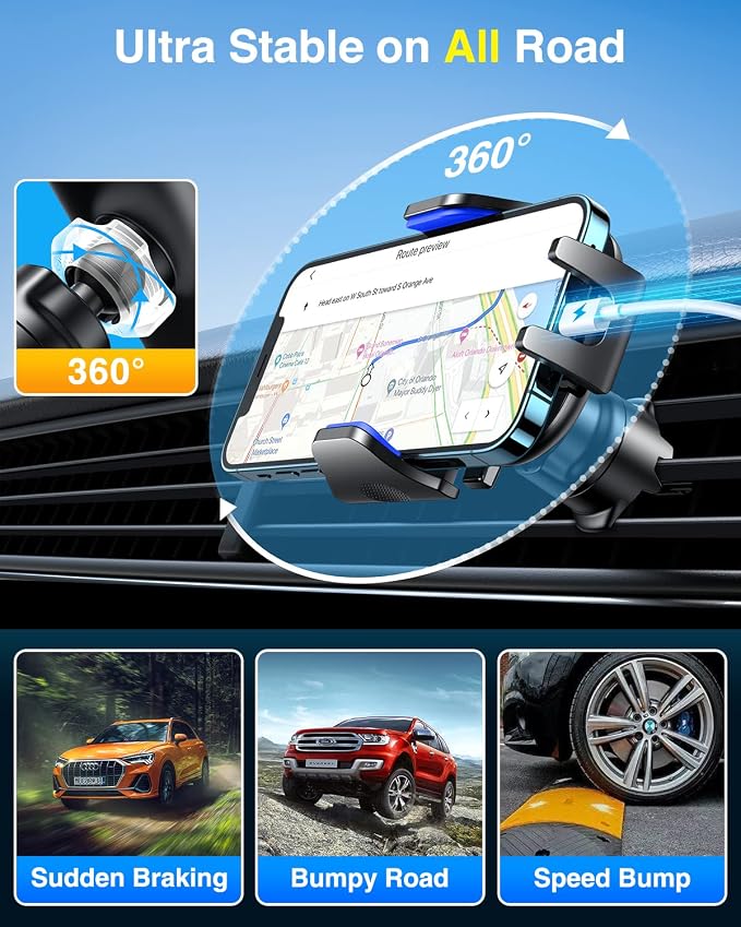 [True Military-Grade] Car Phone Holder [Best Suction & Clip] Cell Phone Mount for Dashboard Windshield Vent Truck Cradle Dash Stand for iPhone 15 Pro Max 14 13 12 Android, Blue