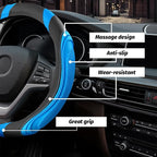 15 Inch Car Leather Steering Wheel Cover, Automotive Accessories Elastic Breathable Anti-Slip Soft Wheel Protector Fits Men and Women, Suitable for SUVs, Trucks, Vehicles and RVs (Light Blue)