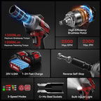Cordless Impact Wrench 996Ft-lbs(1350N.m), 1/2 Inch High Torque Impact Gun, 20V 2x4.0Ah Batteries & Fast Charger, 3 Variable Speeds, LED Light, High-Rate Impact Driver for Truck/Car/Pickup