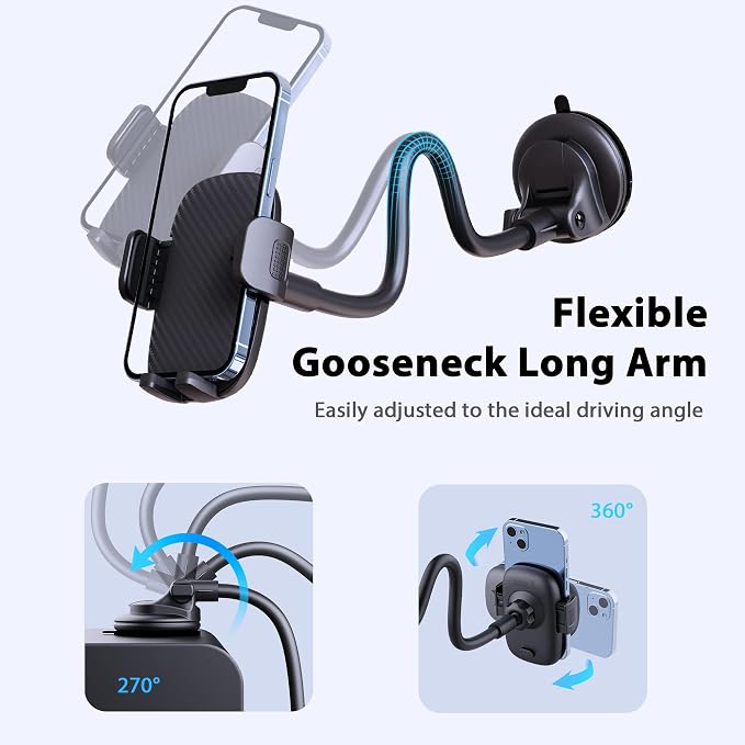 Phone Holder - 14-Inch Long Arm Windshield Car Cell Phone Holder Anti-Shake Stabilizer Automobile Mount for iPhone Android Smartphones