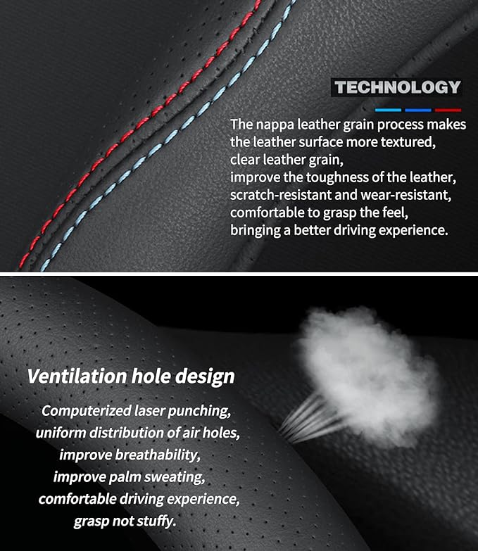 Custom-Fit for BMW Steering Wheel Cover, Premium Leather Car Steering Wheel Cover with Logo, Non-Slip, Breathable, for BM-W Accessories (B-Style,for BMW)