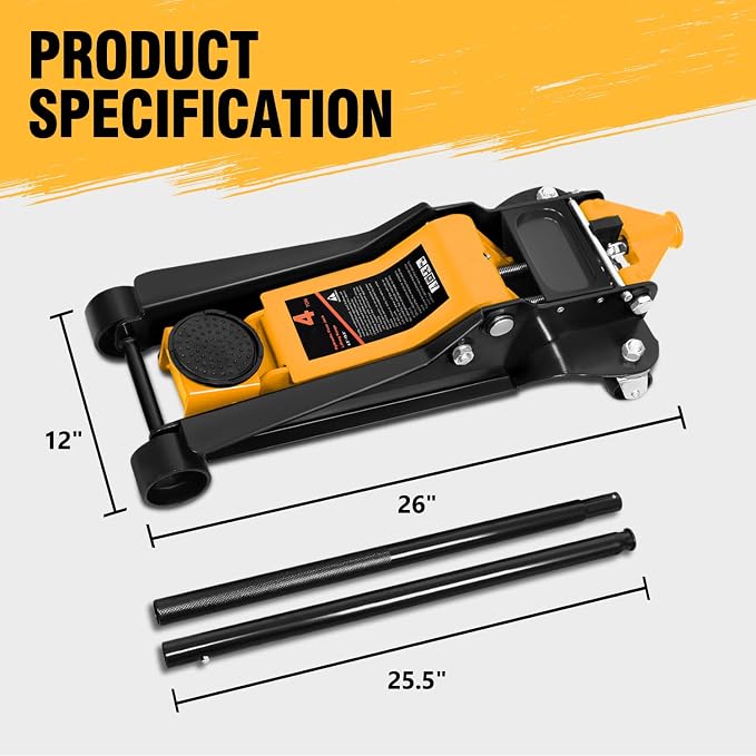 DNA Motoring Low Profile Hydraulic Trolley Service/Floor Jack, 4 Ton (8000 lbs) Capacity, Lifting Range 4.5"-20", Orange, TOOLS-00307-OG