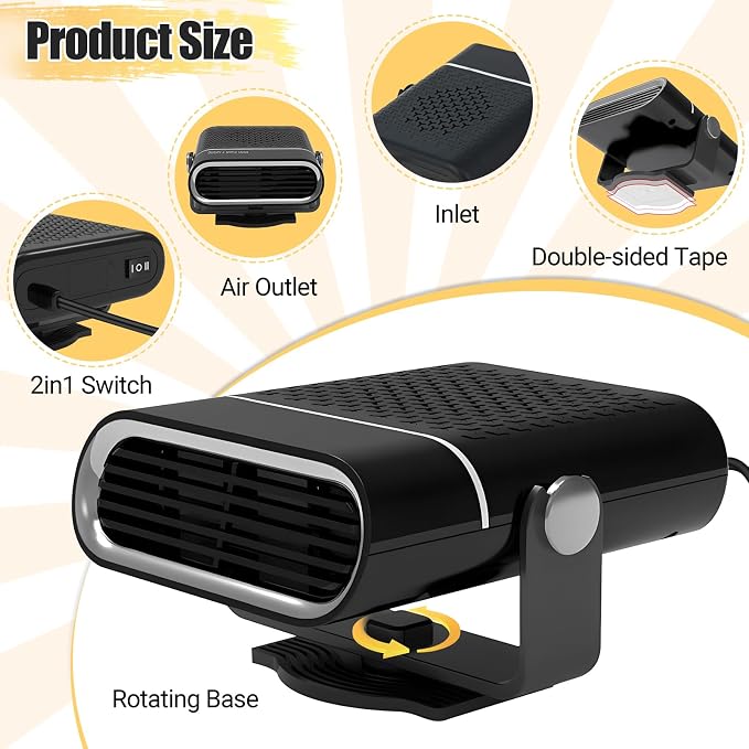 Car Heater, 200W Vehicles Heaters Auto Part 12V Portable Car Heaters That Plugs Into Cigarette Lighter, Vehicle Defroster Windshield Demister, Auto Defogger With 360° Rotatable for All 12 Volt Cars