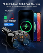 [2026 Upgraded] Cigarette Lighter Splitter, 180W 2-Socket Cigarette Lighter Adapter with Dual QC3.0 and 20W PD USB C Car Charger Splitter for GPS/Dash Cam/Laptop/iPad/iPhone 17/16/15/14/13/12
