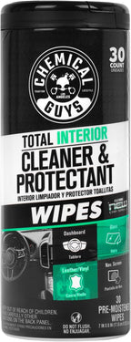 Total Interior New Car Smell Cleaner & Protectant Wipes – All-in-One Interior Cleaning Wipes for Dashboards, Vinyl, Leather, Fabric & Glass – Cleans & Protects, New Car Scent, 30 Ct