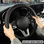 Black Breathable Microfiber Leather Steering Wheel Cover | Breathable Anti Slip Grip Cool Sporty Look Glow for Women Men