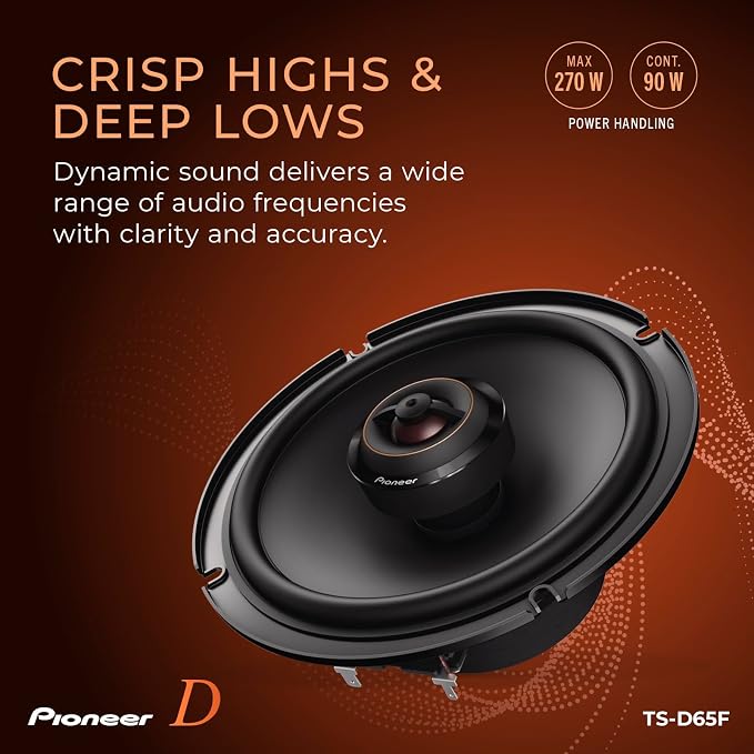 D-Series TS-D65F 6.5” 2-Way Speakers (Pair) – 270W Max, Balanced Sound + Smooth Treble, Ideal Factory Upgrade, Add an Amplifier for Even Better Performance