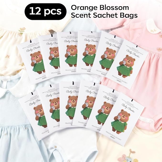 12 Packs Baby Powder Scent Sachets Room Air Freshener for Closet Drawer Clothes Storage Small Space Odor Eliminator
